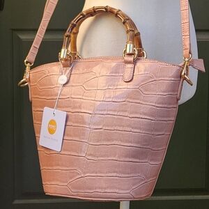 MMS Design Studio Blush Pink Croc-Embossed Shoulder/Crossbody Bag